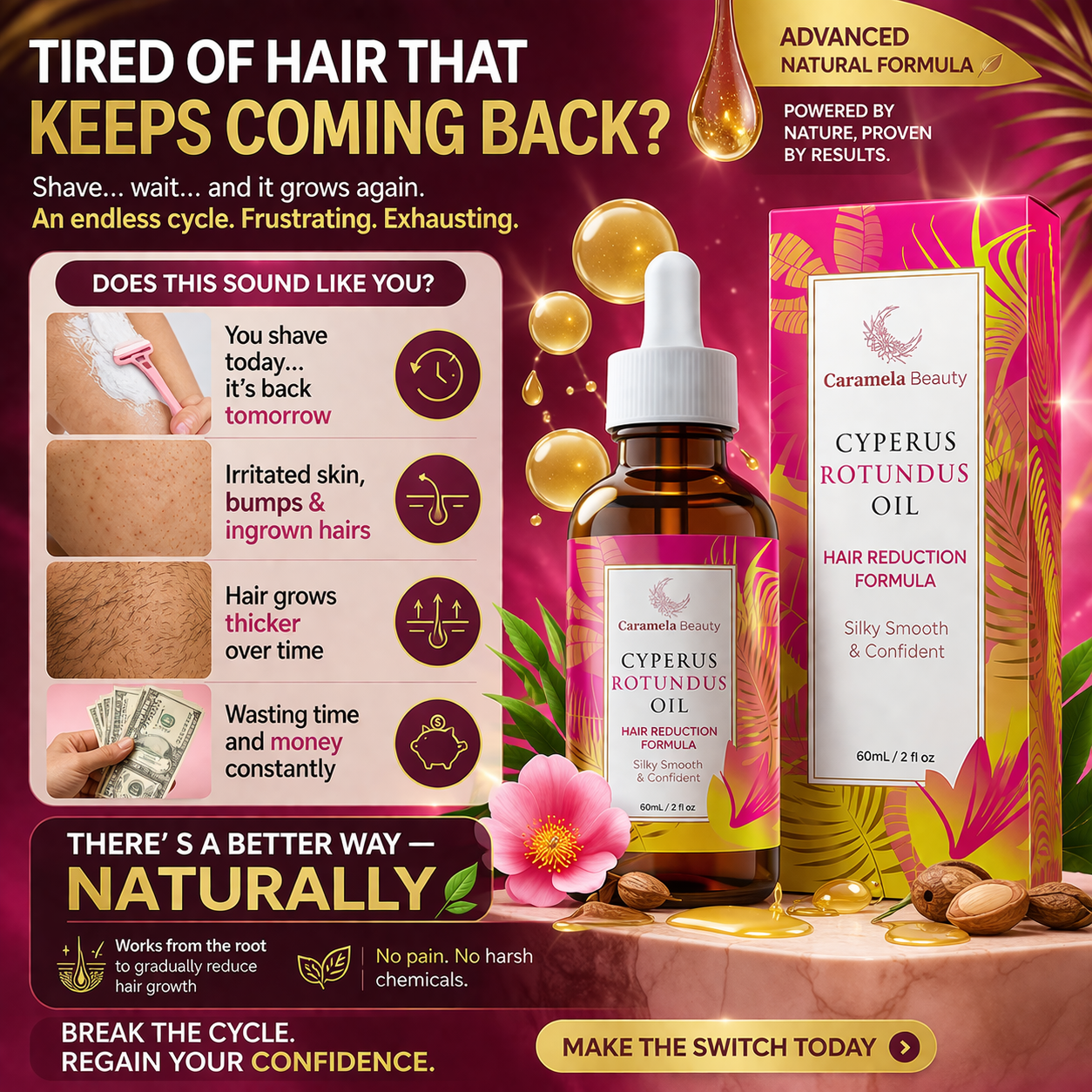 Caramela Beauty Cyperus Rotundus Oil for Natural Hair Reduction