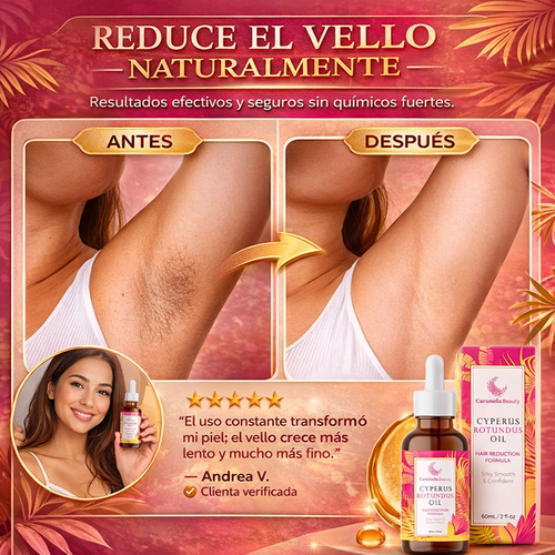 Caramela Beauty Cyperus Rotundus Oil: Less hair, more smoothness.