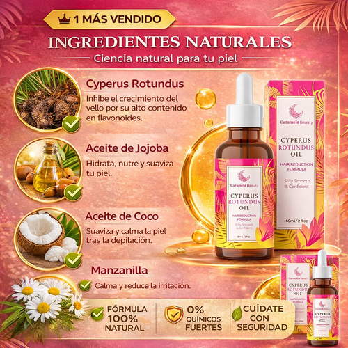 Caramela Beauty Cyperus Rotundus Oil: Less hair, more smoothness.