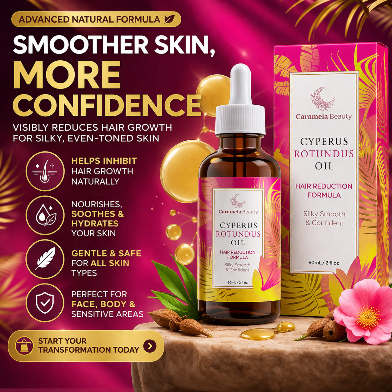 Caramela Beauty Cyperus Rotundus Oil for Natural Hair Reduction