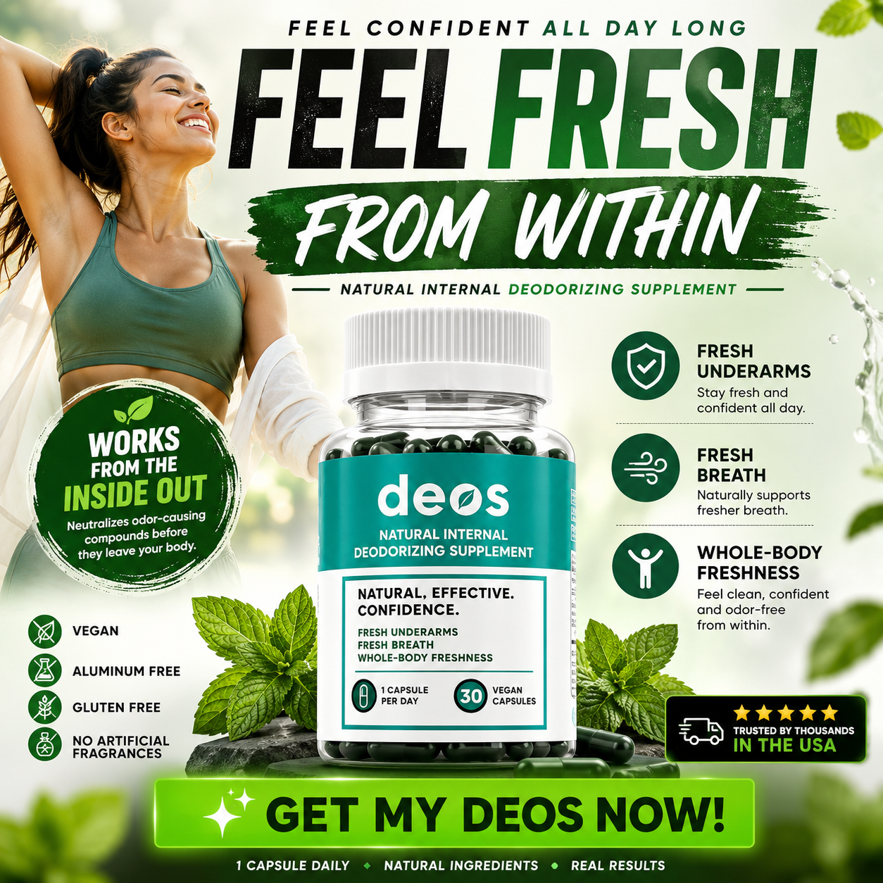 DEOS™ Suplemento Desodorante Interno | Siéntete fresco desde el interior