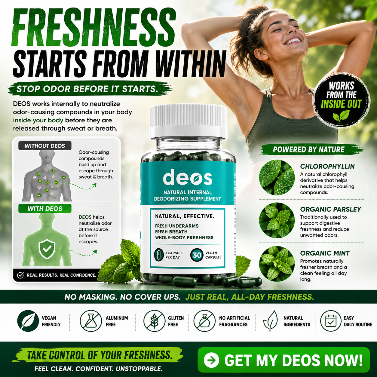 DEOS™ Suplemento Desodorante Interno | Siéntete fresco desde el interior