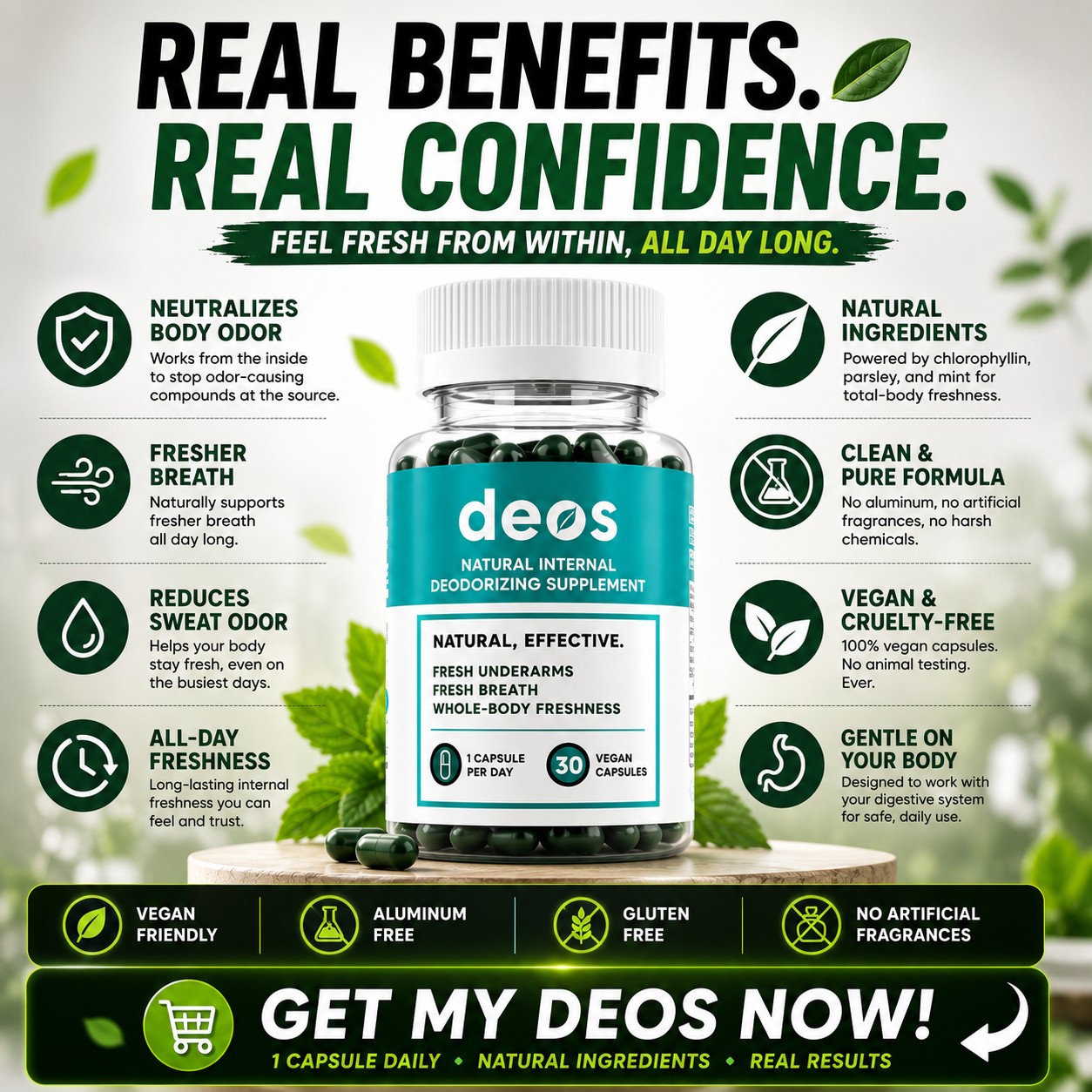 DEOS™ Suplemento Desodorante Interno | Siéntete fresco desde el interior